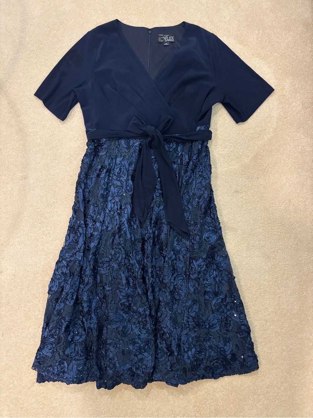 Alex Evenings Elegant Navy Wrap & Floral Midi Dress Size 18W - Picture 4 of 15